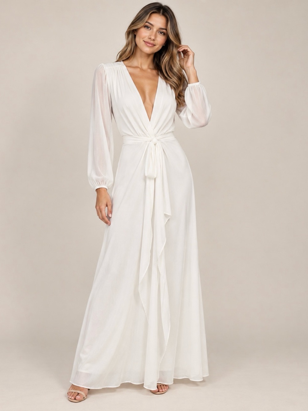 12th Tribe White Wrap Maxi Dress XS Sheer Sleeve Mini Lining Bridal Vacation NWT
